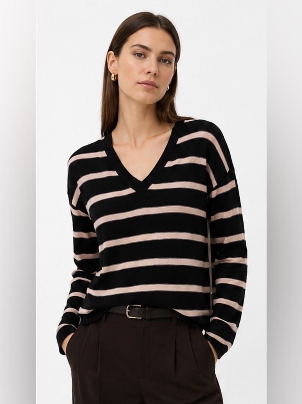 Vintage Vince Ivory & Black Stripe Cotton Sweater